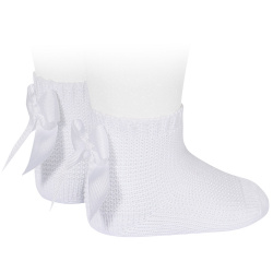 Garter stitch short socks with bow WHITE