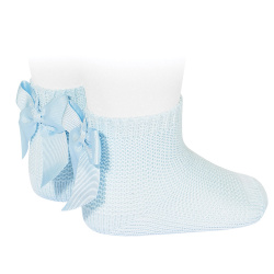 Garter stitch short socks with bow BABY BLUE