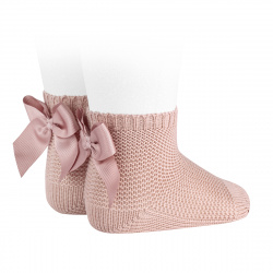Garter stitch short socks with bow OLD ROSE