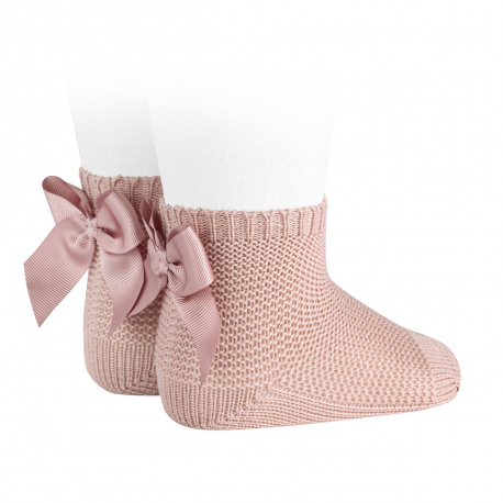 Garter stitch short socks with bow OLD ROSE