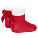Garter stitch short socks with bow RED