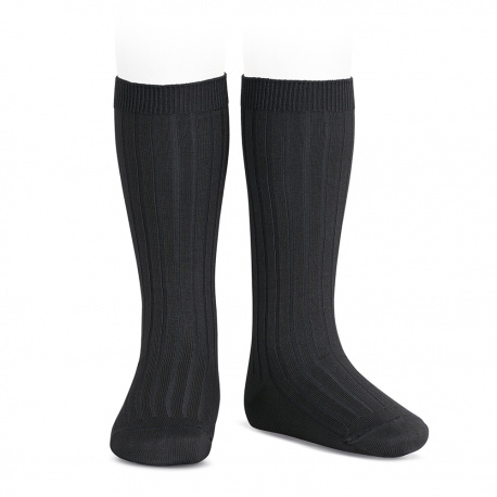 Basic rib knee high socks BLACK