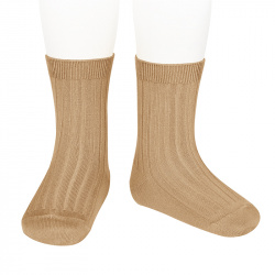 Basic rib short socks CAMEL
