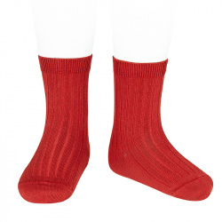 Basic rib short socks RED
