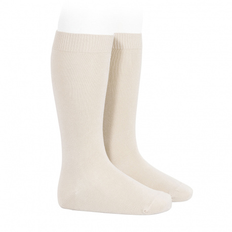 Plain stitch basic knee high socks LINEN