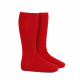 Plain stitch basic knee high socks RED