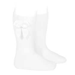 Knee-high socks with grossgrain side bow WHITE