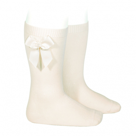 Knee-high socks with grossgrain side bow BEIGE