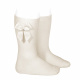 Knee-high socks with grossgrain side bow LINEN