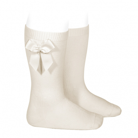 Knee-high socks with grossgrain side bow LINEN