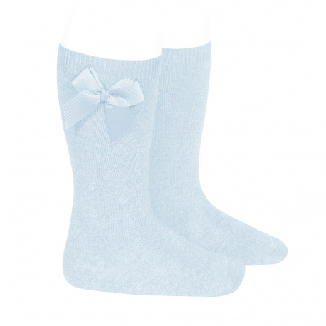 Knee-high socks with grossgrain side bow BABY BLUE
