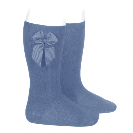 Knee-high socks with grossgrain side bow FRENCH BLUE