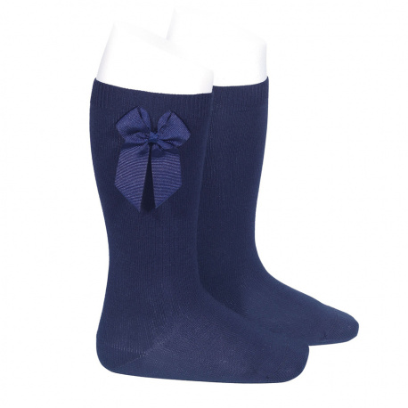 Knee-high socks with grossgrain side bow NAVY BLUE