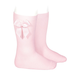 Knee-high socks with grossgrain side bow PINK