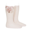 Knee-high socks with grossgrain side bow NUDE