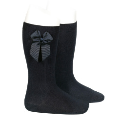 Knee-high socks with grossgrain side bow BLACK