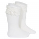 Lace trim knee socks with bow CREAM