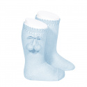 Perle knee high socks with pompoms BABY BLUE