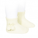 Perle short socks with pompoms BEIGE