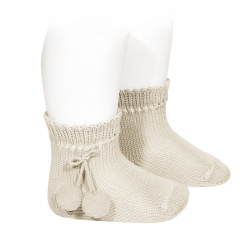 Perle short socks with pompoms LINEN