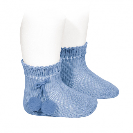 Perle short socks with pompoms BLUISH