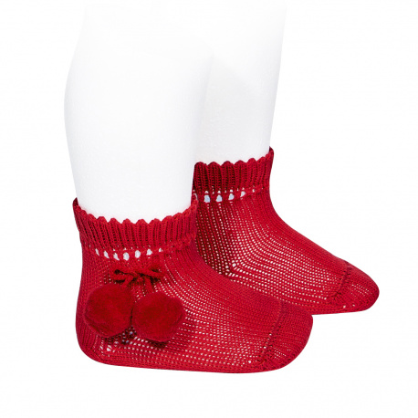 Perle short socks with pompoms RED