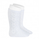 Perle geometric openwork knee high socks WHITE