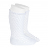 Net openwork perle knee high socks w/rolled cuff WHITE