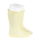 Net openwork perle knee high socks w/rolled cuff BUTTER