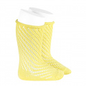 Net openwork perle knee high socks w/rolled cuff LIMONCELLO