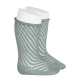 Net openwork perle knee high socks w/rolled cuff DRY GREEN