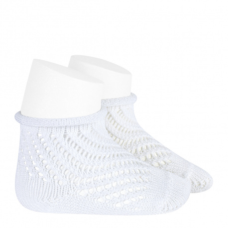 Net openwork perle short socks with rolled cuff WHITE