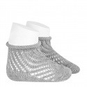 Net openwork perle short socks with rolled cuff ALUMINIUM