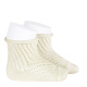Net openwork perle short socks with rolled cuff BEIGE
