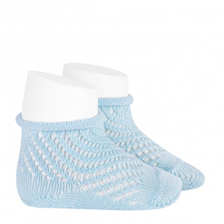 Net openwork perle short socks with rolled cuff BABY BLUE