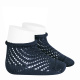 Net openwork perle short socks with rolled cuff NAVY BLUE