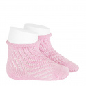 Net openwork perle short socks with rolled cuff PINK