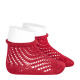 Net openwork perle short socks with rolled cuff RED