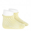 Net openwork perle short socks with rolled cuff BUTTER