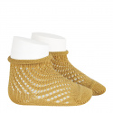 Net openwork perle short socks with rolled cuff MUSTARD