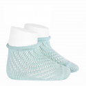 Net openwork perle short socks with rolled cuff AQUAMARINE