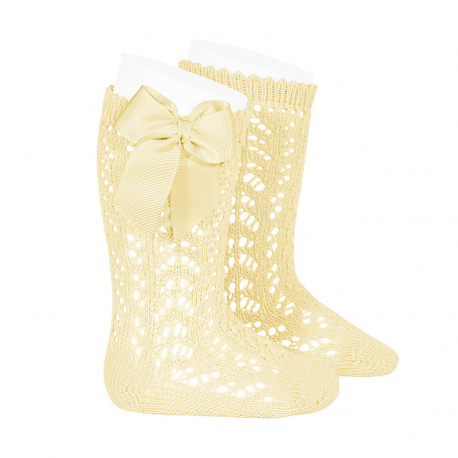 Cotton openwork knee-high socks with bow BUTTER