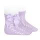 Cotton openwork short socks with bow MAUVE