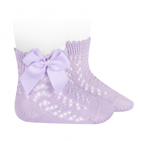 Cotton openwork short socks with bow MAUVE