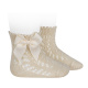 Cotton openwork short socks with bow LINEN