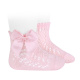 Cotton openwork short socks with bow PINK