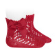 Cotton openwork short socks with bow RED