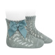 Cotton openwork short socks with bow DRY GREEN