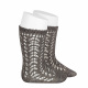 Metallic yarn openwork perle knee socks LIGHT GREY