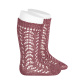 Metallic yarn openwork perle knee socks TAMARISK